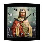 Ficha técnica e caractérísticas do produto Relógio De Parede Quadrado Alpha Preto Jesus Cristo