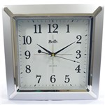 Relógio de Parede Quadrado Grande 35cm Cromado Prata Quartz - Bells