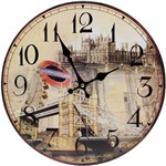 Ficha técnica e caractérísticas do produto Relógio de Parede Redondo Estampado Retrô Londres 34cm