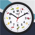 Ficha técnica e caractérísticas do produto Relógio de Parede Redondo Fruta 23cm Preto - Elegance