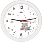 Ficha técnica e caractérísticas do produto Relógio de Parede Redondo Gatinho Branco 21,7cm Bells - de Casa Magazine