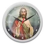 Ficha técnica e caractérísticas do produto Relógio de Parede Redondo Omega Branco Jesus Cristo