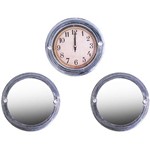 Ficha técnica e caractérísticas do produto Relógio de Parede Redondo Prata 23cm + 2 Espelho