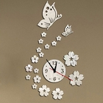 Ficha técnica e caractérísticas do produto Relógio de parede removível do reino unido diy espelho 3d borboleta adesivo casa decoração de natal