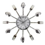 Ficha técnica e caractérísticas do produto Relógio de Parede Talheres Cozinha 15x15x3cm Cor Prata