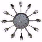 Ficha técnica e caractérísticas do produto Relógio de Parede Talheres Cozinha Prata