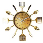 Ficha técnica e caractérísticas do produto Relógio de Parede Talheres de Cozinha Garfo e Colher Dourado - Imp
