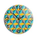 Ficha técnica e caractérísticas do produto Relógio de Parede Vidro Geometric Turquesa e Amarelo