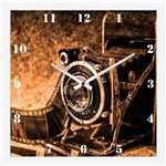 Relógio de Parede Vintage Decorativo Câmera Antiga 30x30cm