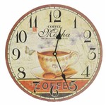 Ficha técnica e caractérísticas do produto Relógio de Parede Xícara de Café Madeira Colorido Ø33,5cm