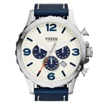 Ficha técnica e caractérísticas do produto Relógio de Pulso Fossil Nate Masculino com Pulseira de Couro JR1480/0AI - Prata e Azul