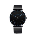 Relógio de Pulso Geneva Caixa Slim Preto e Azul