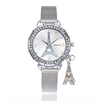 Relógio de Pulso Meibo3 Feminino Prateado Torre Eiffel
