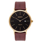 Ficha técnica e caractérísticas do produto Relógio de Pulso Orient Masculino Slim com Pulseira de Couro MGSCS005 P1NX - Dourado e Marrom