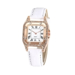 Relógio de Pulso Quadrado Quartz Feminino De Pulseira Couro Branco