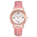 Relógio de Pulso Quartz Feminino de Couro e Pedras Rosa