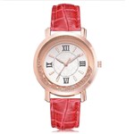 Relógio de Pulso Quartz Feminino de Couro e Pedras Vermelho