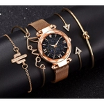 Relógio de Pulso Quartz Feminino De Pulseira Magnética Dourado Rosê e Kit de Pulseiras