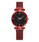 Relógio de Pulso Quartz Feminino de Pulseira Magnética Vermelho