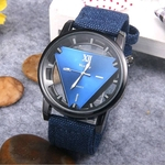 Relógio de Pulso Triangle Azul Tecido Denim McyKcy