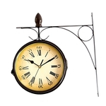 Ficha técnica e caractérísticas do produto Relógio de suspensão de dupla face Relógio de estação estilo retro Relógio mudo fixado na parede
