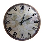 Ficha técnica e caractérísticas do produto Relógio de Vidro Redondo Mapa Mundi
