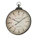 Ficha técnica e caractérísticas do produto Relógio Decorativo com a Caixa Redonda em Ferro Escuro Envelhecido e Marcadores Vermelho