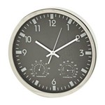 Ficha técnica e caractérísticas do produto Relógio Decorativo de Parede Redondo em Aluminium Natural com Marcadores de Higrômetro e Termômetro 31cm