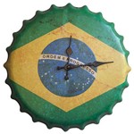 Ficha técnica e caractérísticas do produto Relógio Decorativo Ø35cm Tampa de Garrafa Metal em Alto Relevo de Parede Brasil Bandeira #004