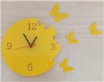 Ficha técnica e caractérísticas do produto Relógio Decorativo Parede Borboletas Acrílico Sala Quarto Amarelo - Agv Criações