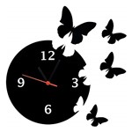 Ficha técnica e caractérísticas do produto Relógio Decorativo Parede Enchant Butterflies Acrilico Preto