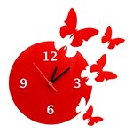 Ficha técnica e caractérísticas do produto Relógio Decorativo Parede Enchant Butterflies Acrilico Vermelho - Interlasershop