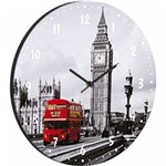 Relógio Decorativo Redondo 35cm BW Quadros Cinza/Vermelho