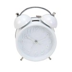 Ficha técnica e caractérísticas do produto Relógio Despertador Clean Números em Alto Relevo Branco em Metal - 16x11 Cm