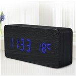 Ficha técnica e caractérísticas do produto Relógio Despertador de Madeira C/ Visor de LED e Função Temperatura e Calendário AJ6035 (Azul)