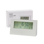 Relógio despertador digital, acende a luz, com previsão do tempo/umidade/data/dia da semana. Cor branco.