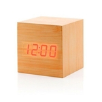 Relógio Despertador Digital Cubo Madeira Led Mesa - Marfim