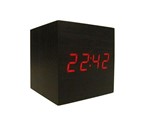 Relógio Despertador Digital Cubo Madeira Led Mesa - Preto - Horizonte