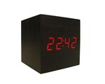 Relógio Despertador Digital Cubo Madeira Led Mesa - Preto