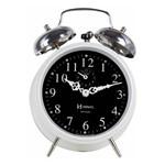 Relogio Despertador Mecanico Vintage Retro Branco com Fundo Preto Herweg