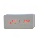 Ficha técnica e caractérísticas do produto Relógio Despertador Mesa Digital Tipo Madeira com Sound Control 1299-Branco - Oksn
