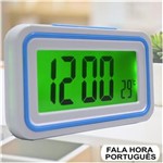 Ficha técnica e caractérísticas do produto Relógio Digital LCD Fala Hora em Português Azul Claro CBRN09077