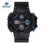 Relogio Digital Xinjia Masculino Esportivo Shock Militar Prova D'agua Preto e Azul