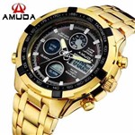 Ficha técnica e caractérísticas do produto Relógio Dourado Prata Masculino Amuda Luxo - Modelo 2002