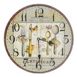 Ficha técnica e caractérísticas do produto Relógio Eletrico de Parede Talheres Madeira Colorido Ø33,5cm
