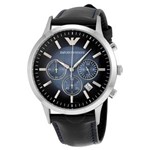 Ficha técnica e caractérísticas do produto Relógio Emporio Armani Classic com Cronógrafo Blue Dial Navy Couro Strap Relógio Masculino