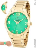 Ficha técnica e caractérísticas do produto Relógio Feminino Analógico Champion Verde Dourado Cn26055g