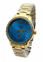 Ficha técnica e caractérísticas do produto Relogio Feminino Atlantis G3471 Dourado Fundo Azul