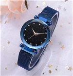 Relógio Feminino Azul Pulseira Magnética Malha de Aço - Horyums