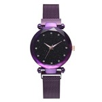 Relógio Feminino Ceu Estrelado Strass com Pulseira Magnetica Roxo - Vansar